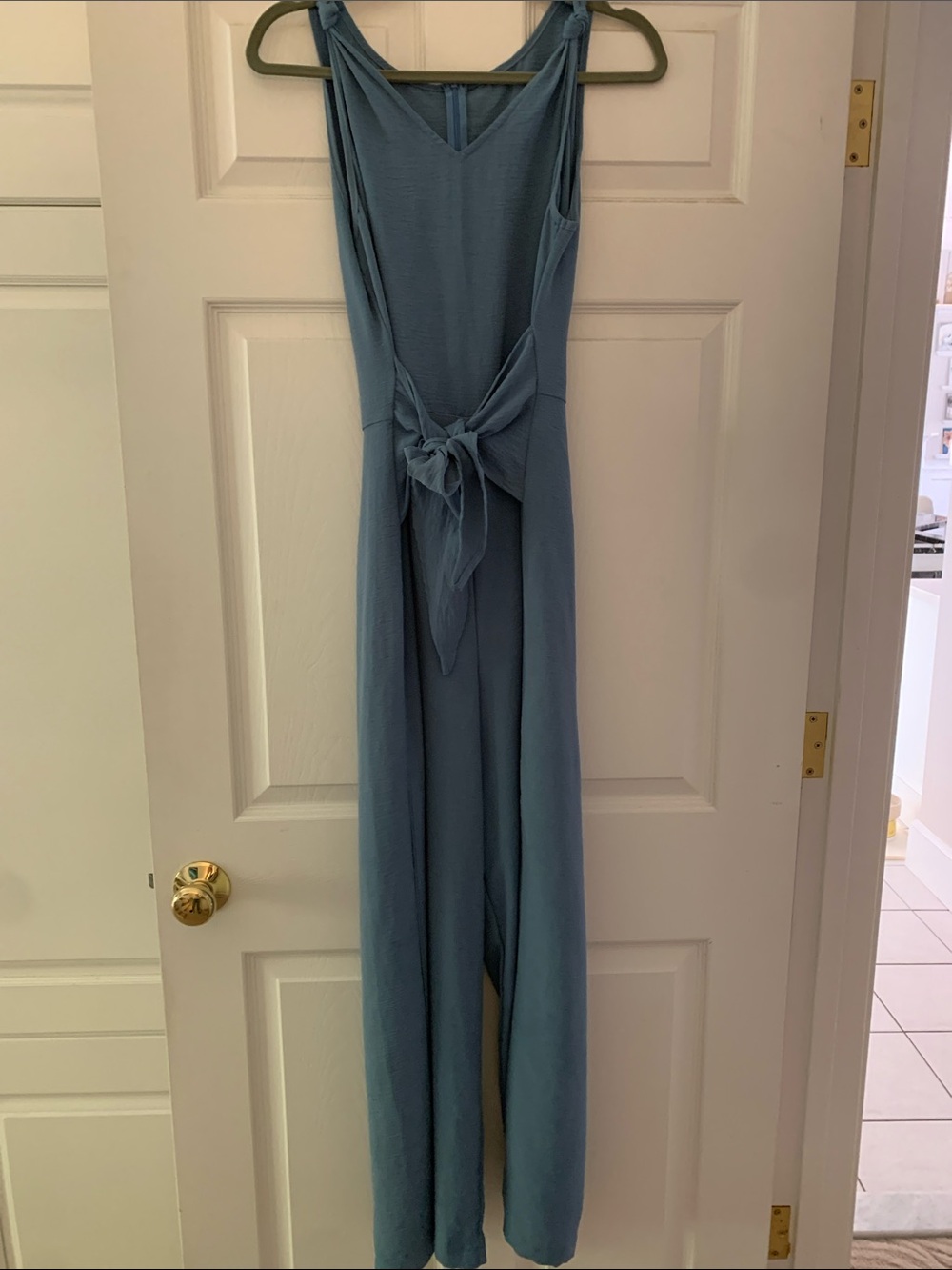 Sleeveless Blue Tie-Waist Jumpsuit